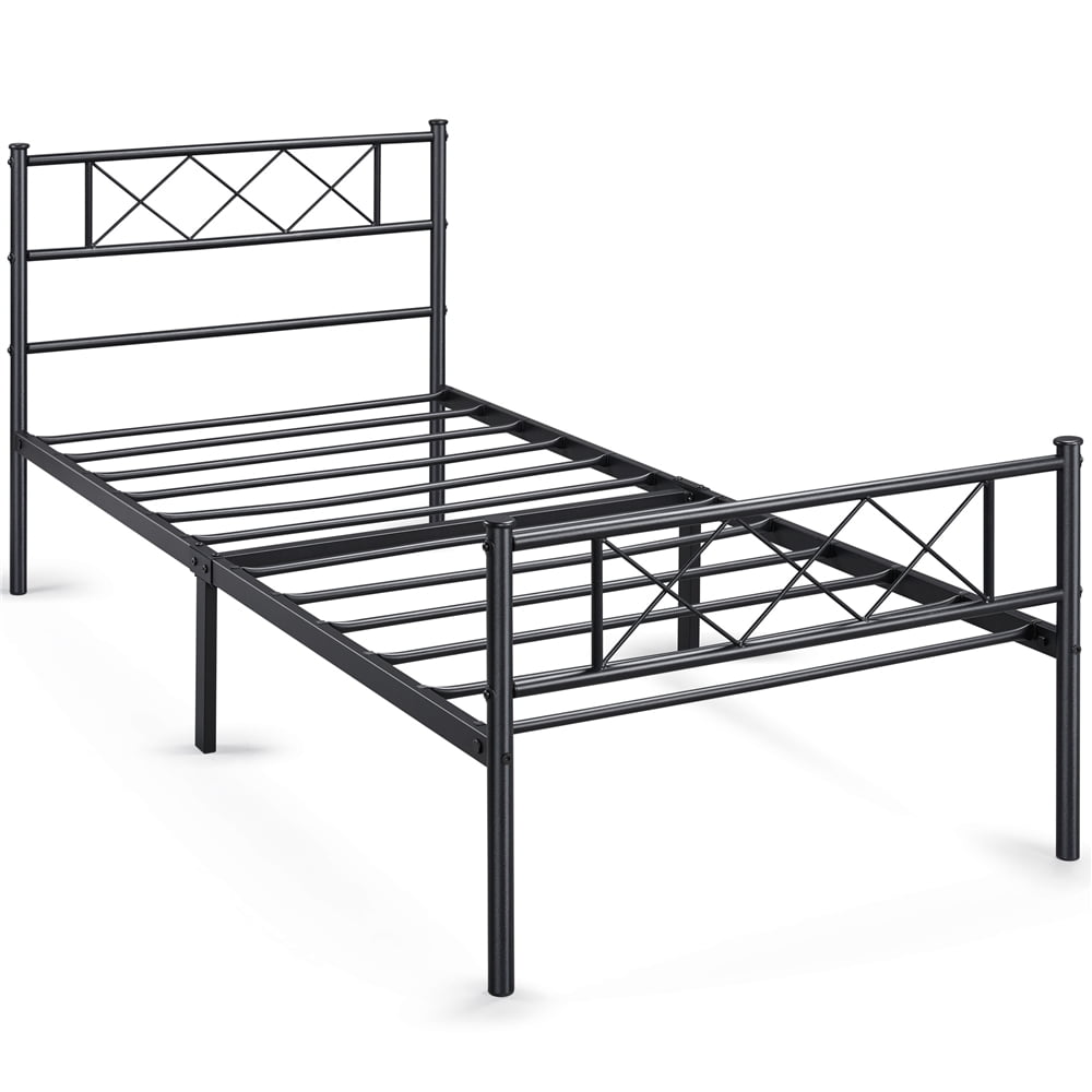Topeakmart Metal Slatted Bed Frame with Headboard Footboard, Twin, Black