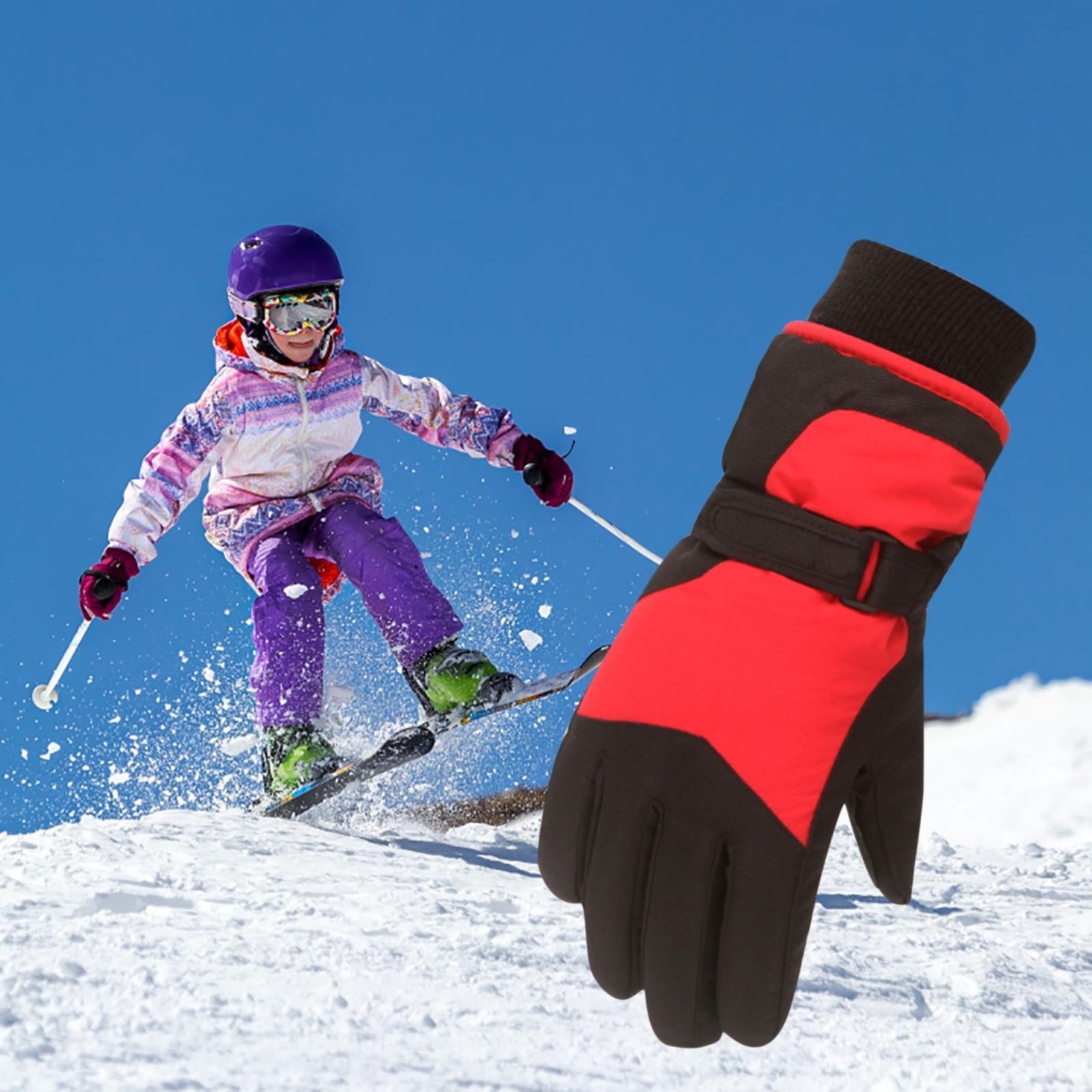 Girls Boys Snow Gloves Kids Ski Winter Gloves Waterproof Windproof Children Warm Gloves Watermelon Red