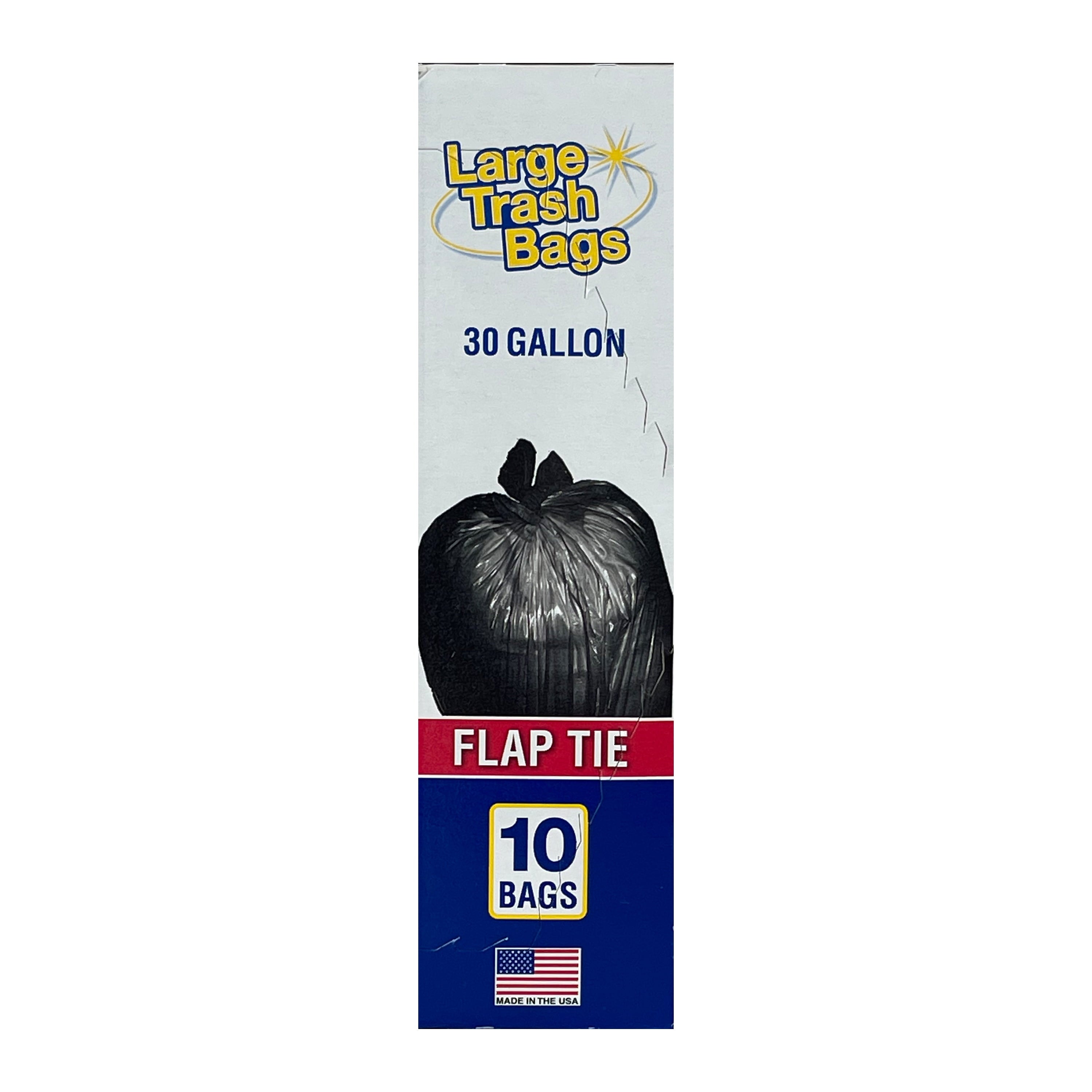 Basic Large Trash Bags, 30 Gallon, Flap Tie, 10 Bags