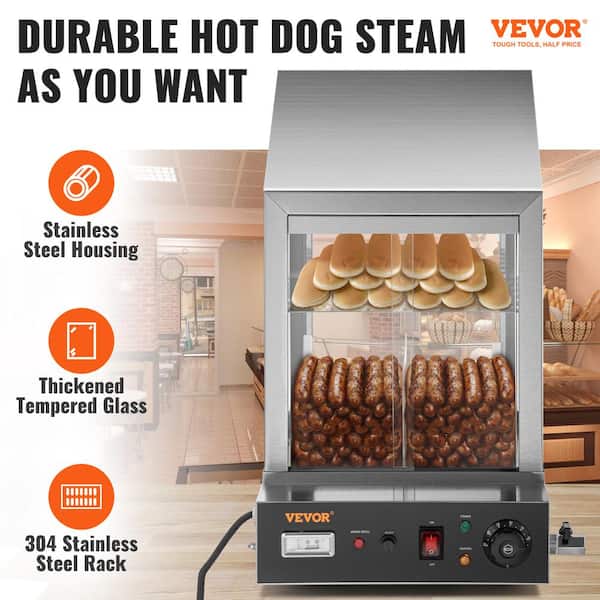 Hot Dog Machine 36 L, 2-Tier Hot Dog Steamer for 200 Hotdogs & 42 Buns, 1200W Electric Bun Warmer Cooker