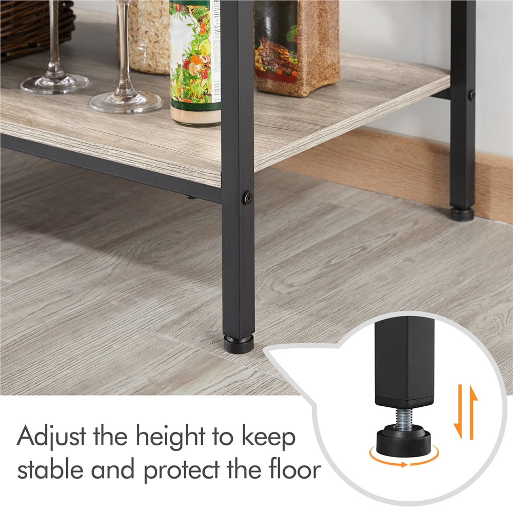 Easyfashion 4-Tier Kitchen Baker's Rack with Hooks, Gray