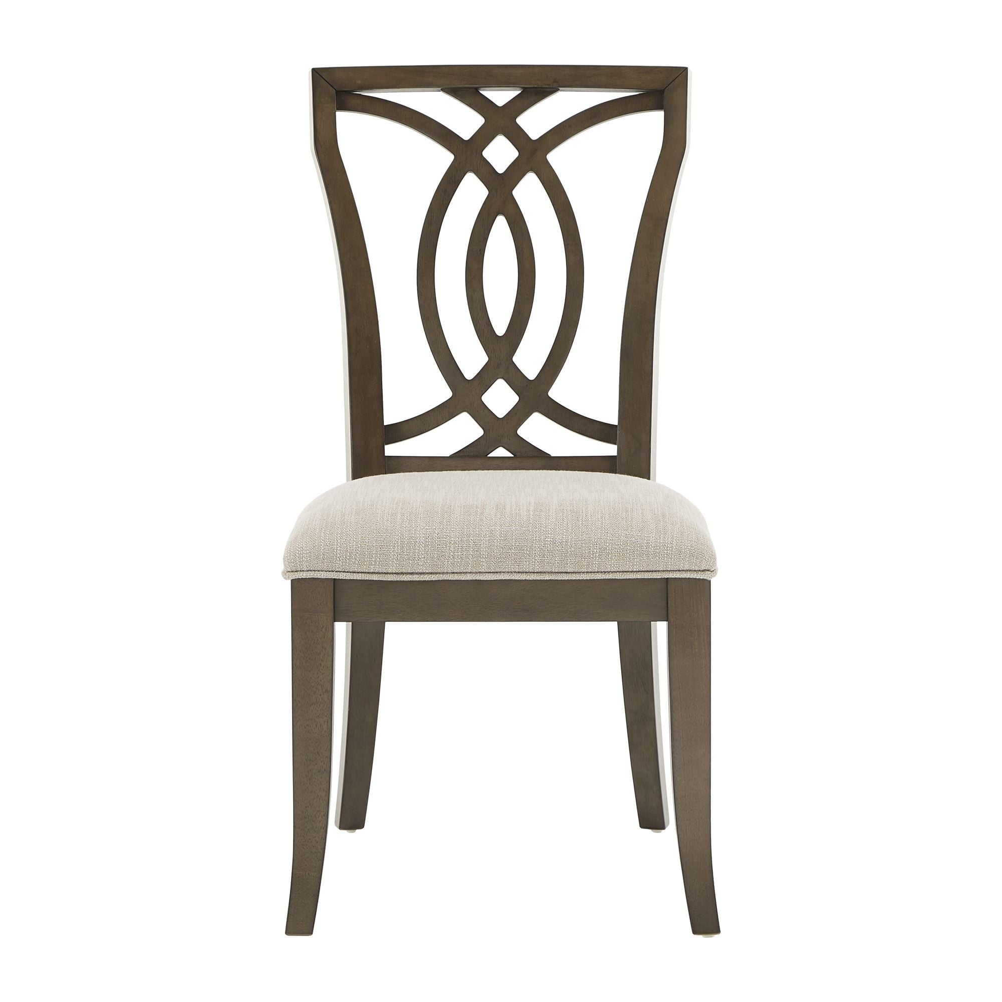 Weston Home Rococo Wood Upholstered Dining Chairs, Set of 2, Beige Fabric, Dark Walnut Finish, Side Chair