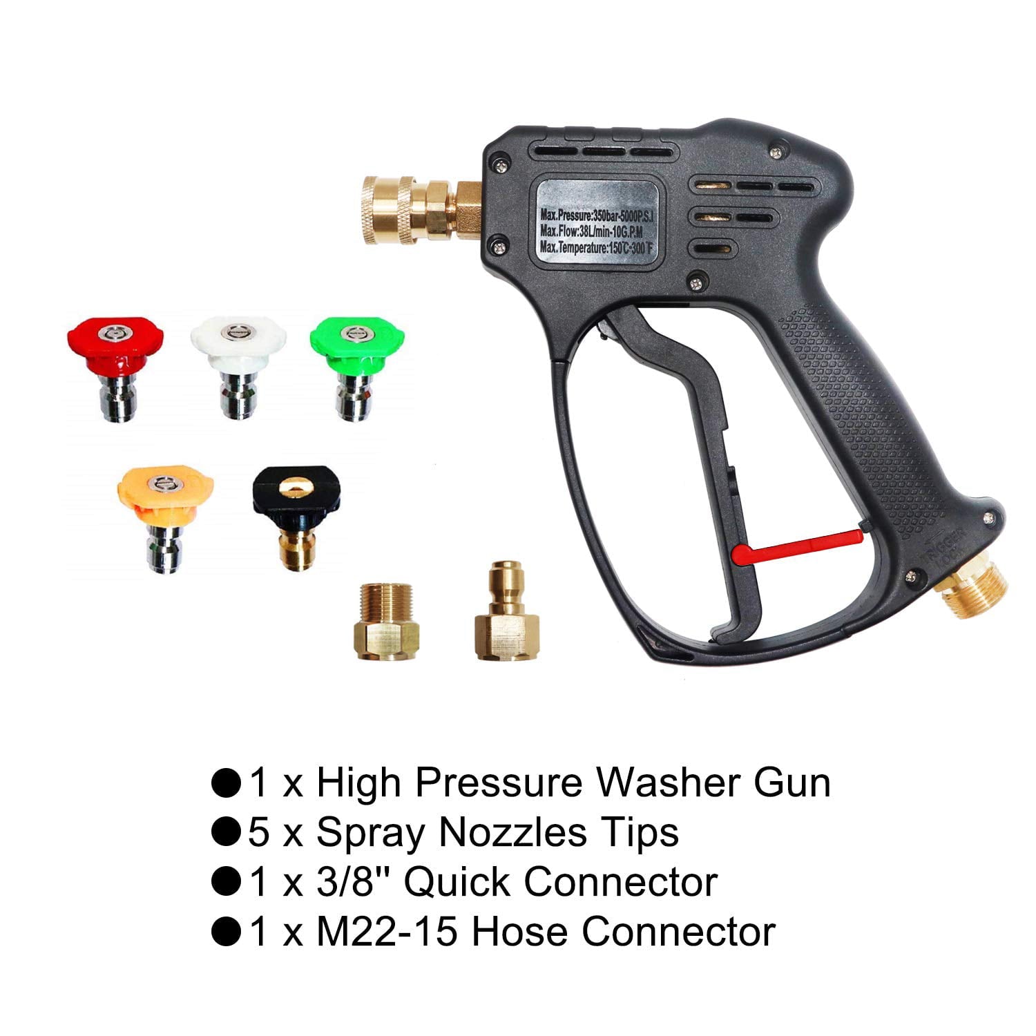 EDOU Direct Pressure Washer Gun Kit | 5000 PSI Max | Includes Wand, Quick-Connects, and 5 Spray Nozzles
