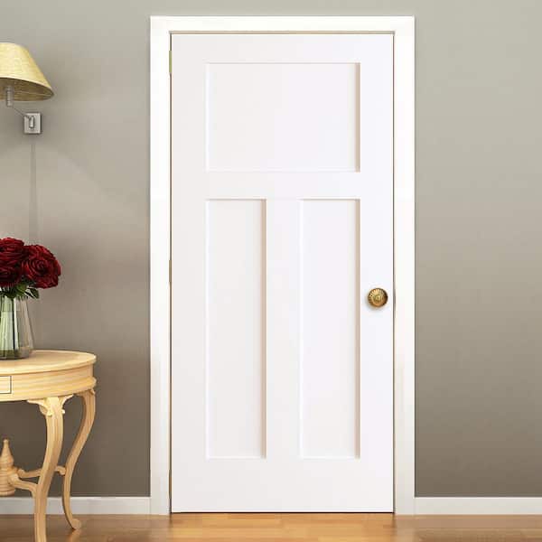 24 in. x 80 in. White 1+2 Panel Shaker Solid Core Pine Interior Door Slab
