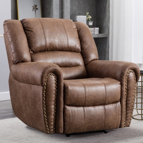 Bonzy Home Widen Leather Recliner Chair with Comfortable Arms and Back Single Sofa for Living Room, Nut Brown
