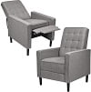 Giantex Push Back Recliner Chair, Fabric Accent Arm Chair with Ottoman Modern Recliner Sofa for Living Room Bedroom Home Office Club Chair (1 Pcs, Grey)