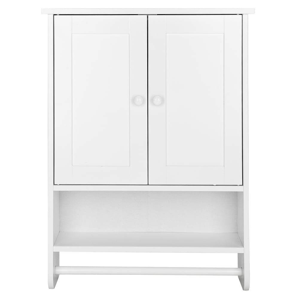 Ktaxon Bathroom Wall Cabinet, Wall Mounted Over the Toilet Storage Cabinet Organizer with Double Doors Cupboard, Adjustable Shelf and Towels Bar, White