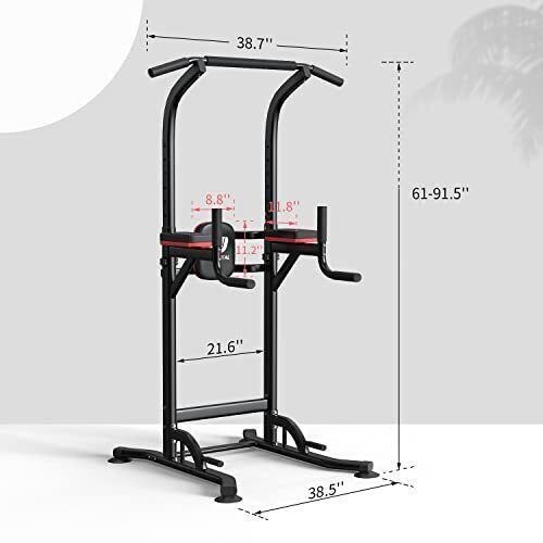Power Tower Dip Station, Pull Up Bar Stand Height Adjustable Black&Red