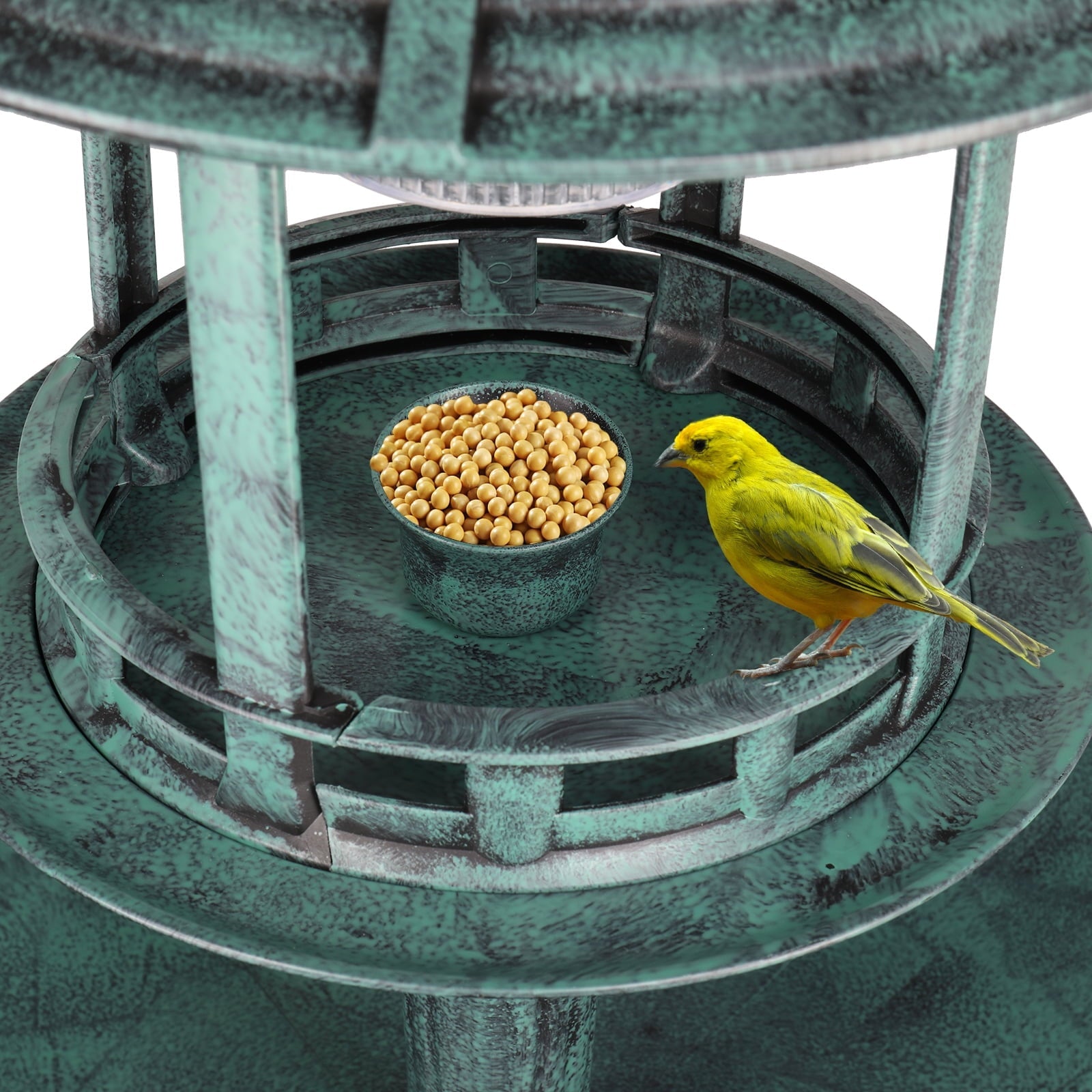 SamyoHome Wild Bird Bath Resin Pedestal Birdbaths with Solar Light Dark Green