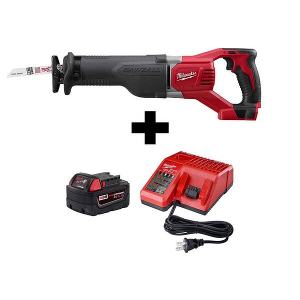 M18 18V Lithium-Ion Cordless SAWZALL Reciprocating Saw with M18 Starter Kit (1) 5.0Ah Battery and Charger