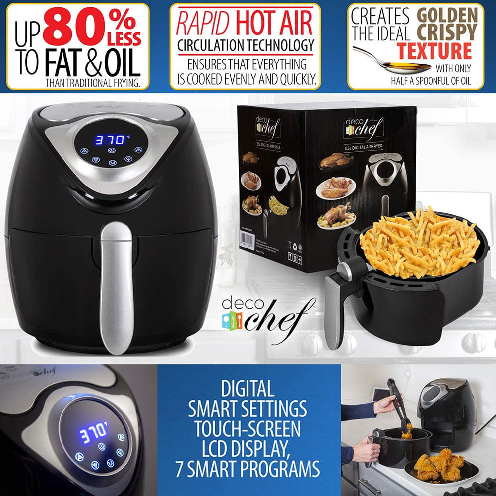 14.5 Cup 3.7 Qt Digital Air Fryer Cooker With 7 Smart Programs, Led Touch Screen, Oil-Less Non-Stick Coated Basket, Timer Counter Top, Healthy Kitchen Safe Frying Station With Cook Book