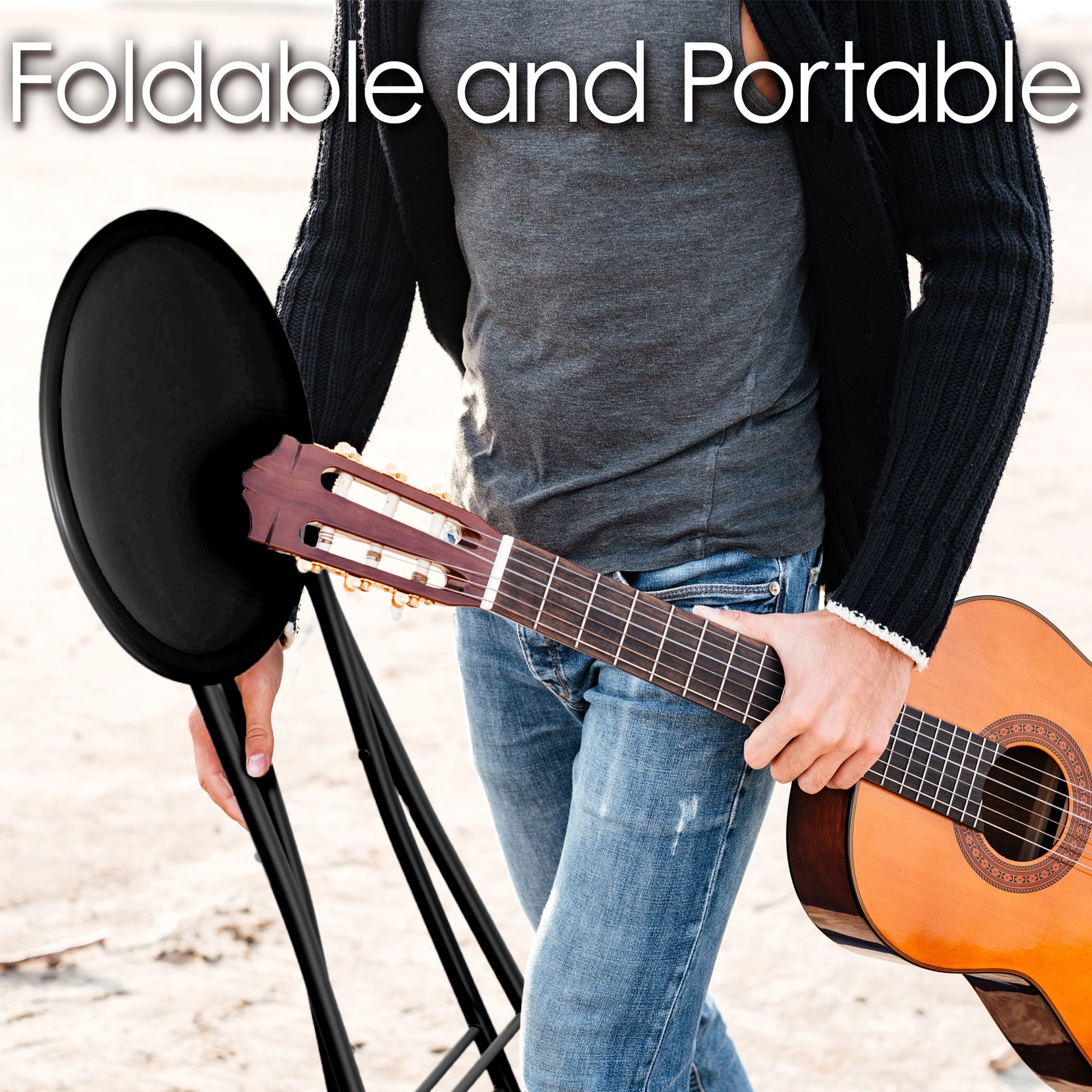 Trademark Home Folding Bar Stools–Set of 4, 18-inch Stools - 300lb Capacity and Padded Seats (Black)