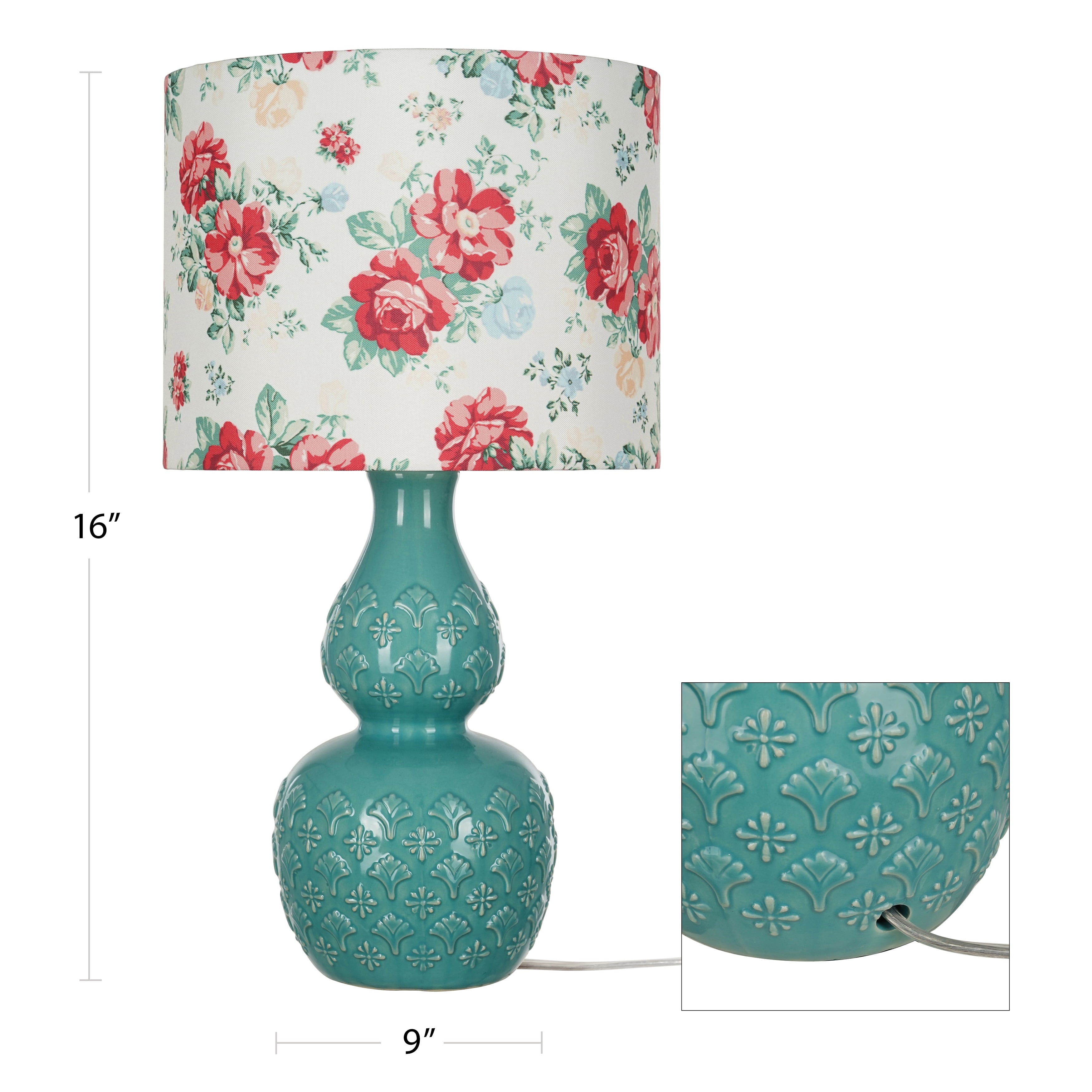 The Pioneer Woman Vintage Floral Table Lamp, Green Finish