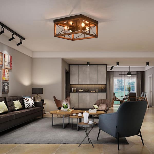 12.2 in. 4-Light Black Retro Farmhouse Style Flush Mount Ceiling for Hallway Bedroom Kitchen