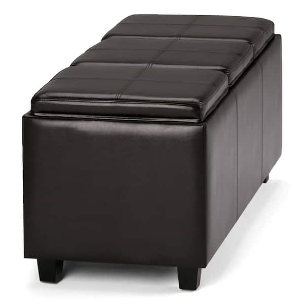 Avalon 42 in. Wide Contemporary Rectangle Storage Ottoman in Tanners Brown Vegan Faux LeatherBedroom Bench