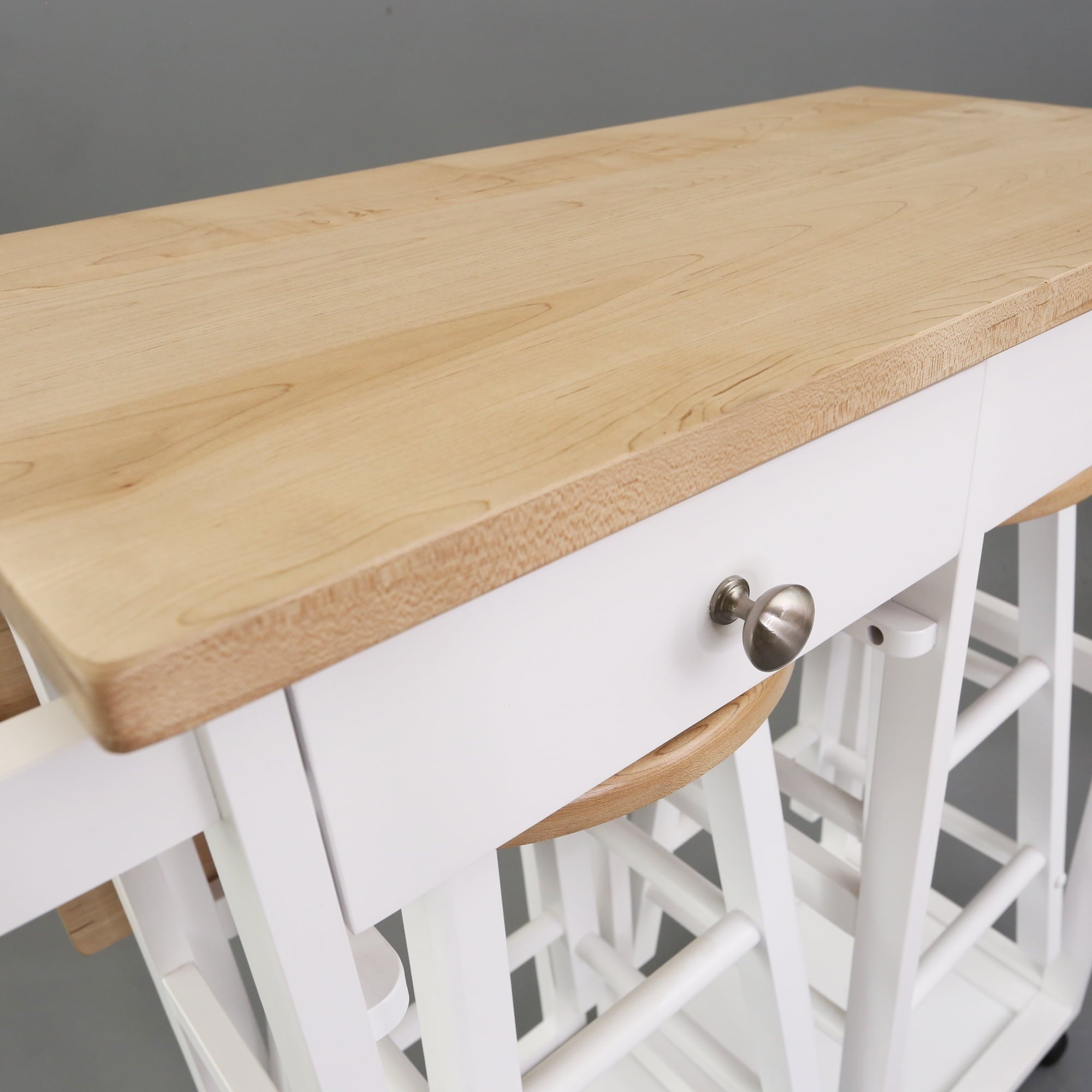 Breakfast Cart with Drop-Leaf Table, American Maple Top, Square - White