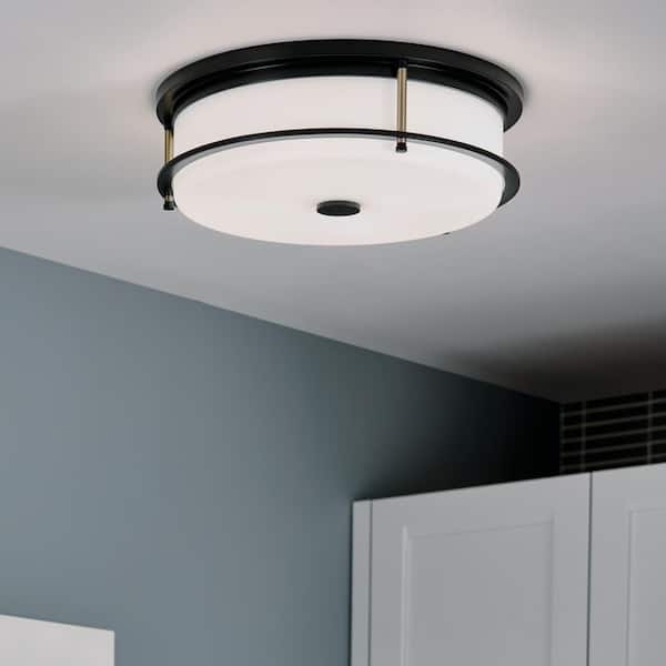 Brit 18 in. 4-Light Black and Champagne Bronze Industrial Hallway Flush Mount Ceiling Light