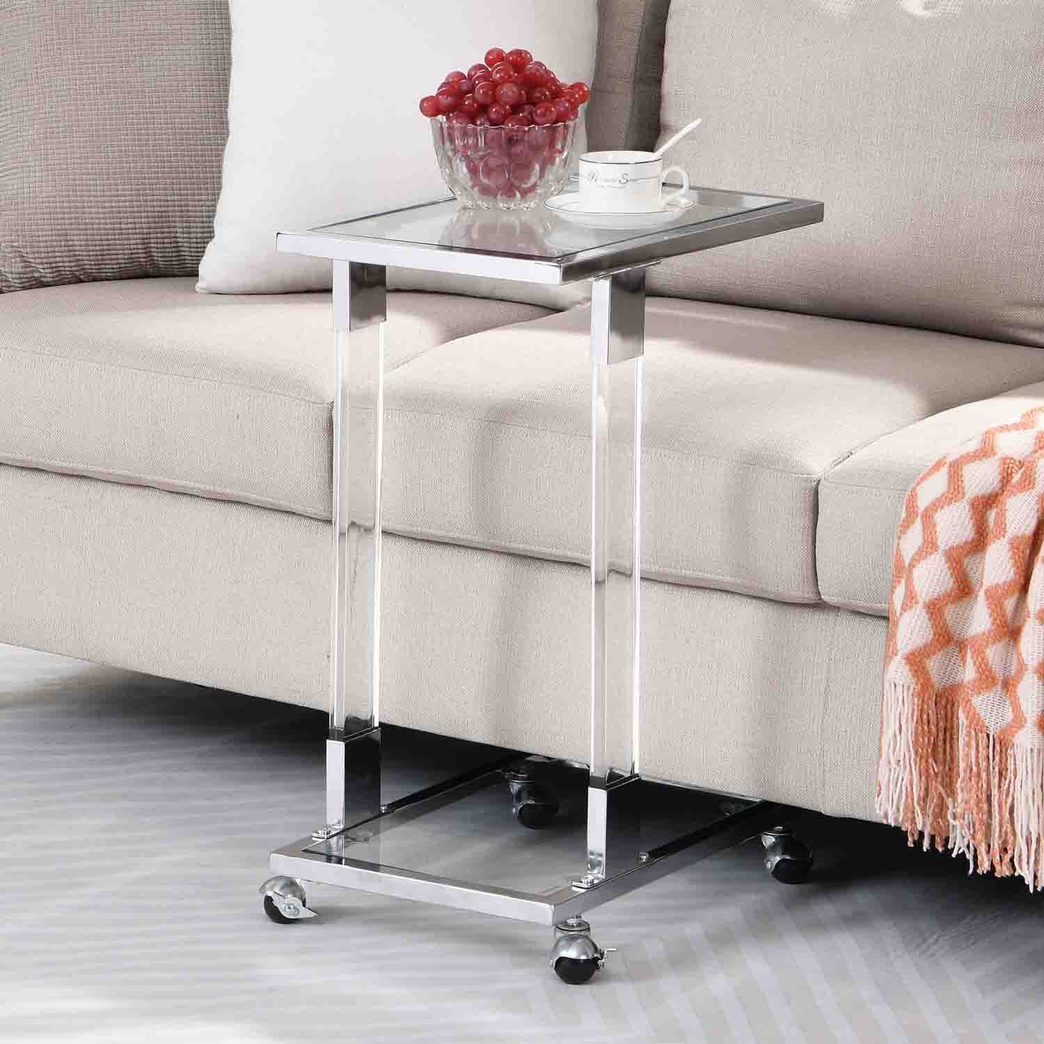 Gewnee Acrylic End Table,Removale Side Table with Tempered Glass Shelves,Chrome
