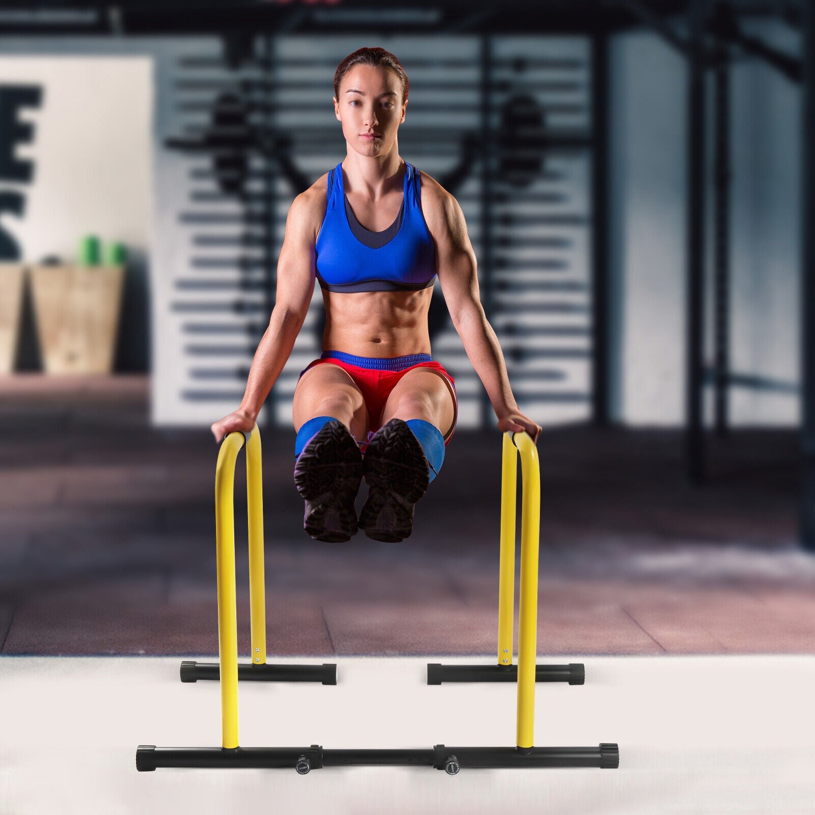 HiKaRiGuMi Portable Dip Bar Exercise Your Arms, Abdominal Muscles, Chest, Shoulders, and Back Through Pull-ups 20.08-26.77 Inches Spacing,High-strength Steel Pipes