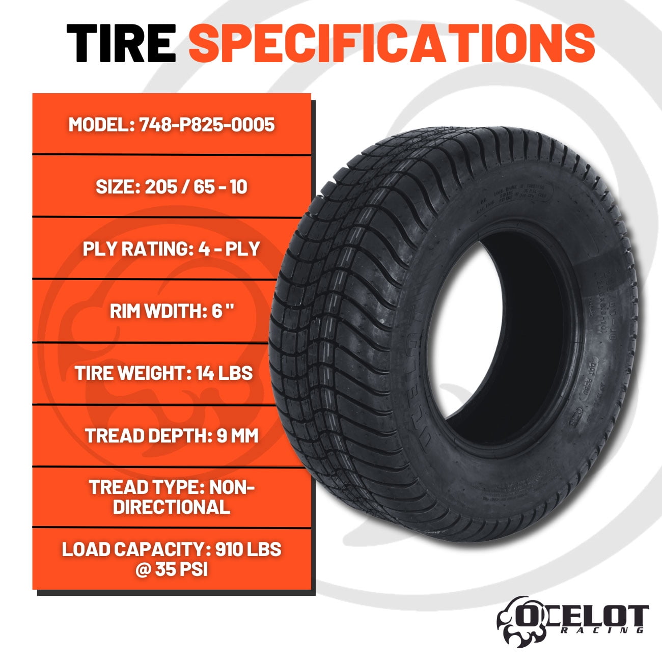 205/65-10 Ocelot P825 Golf Cart Tire