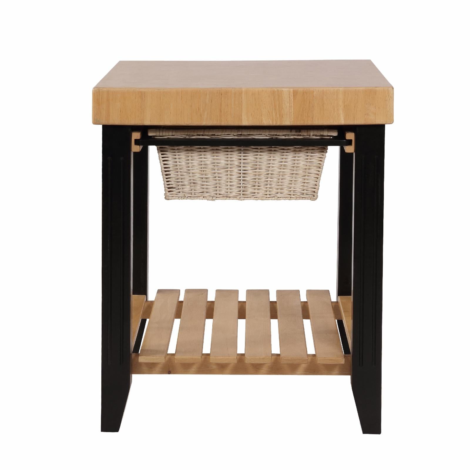 Kolton Square Kitchen Island, Black and Natural with Butcher Block Top