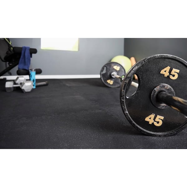 Black with Blue Flecks 25.2 in. x 25.2 in. x 0.68 in. Foam Shock Absorbing Gym Floor Tiles(4 Tiles/Pack) (17.64 sq. ft.)