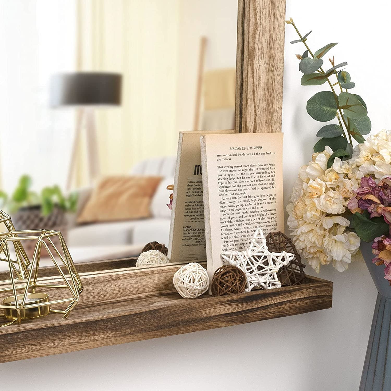 Sfugno Wall Mirror with Shelf, 20 x 16 inch Wall Mirror Hanging for Bathroom, Vanity, Bedroom, Entryway, Living Room(Rustic Brown)