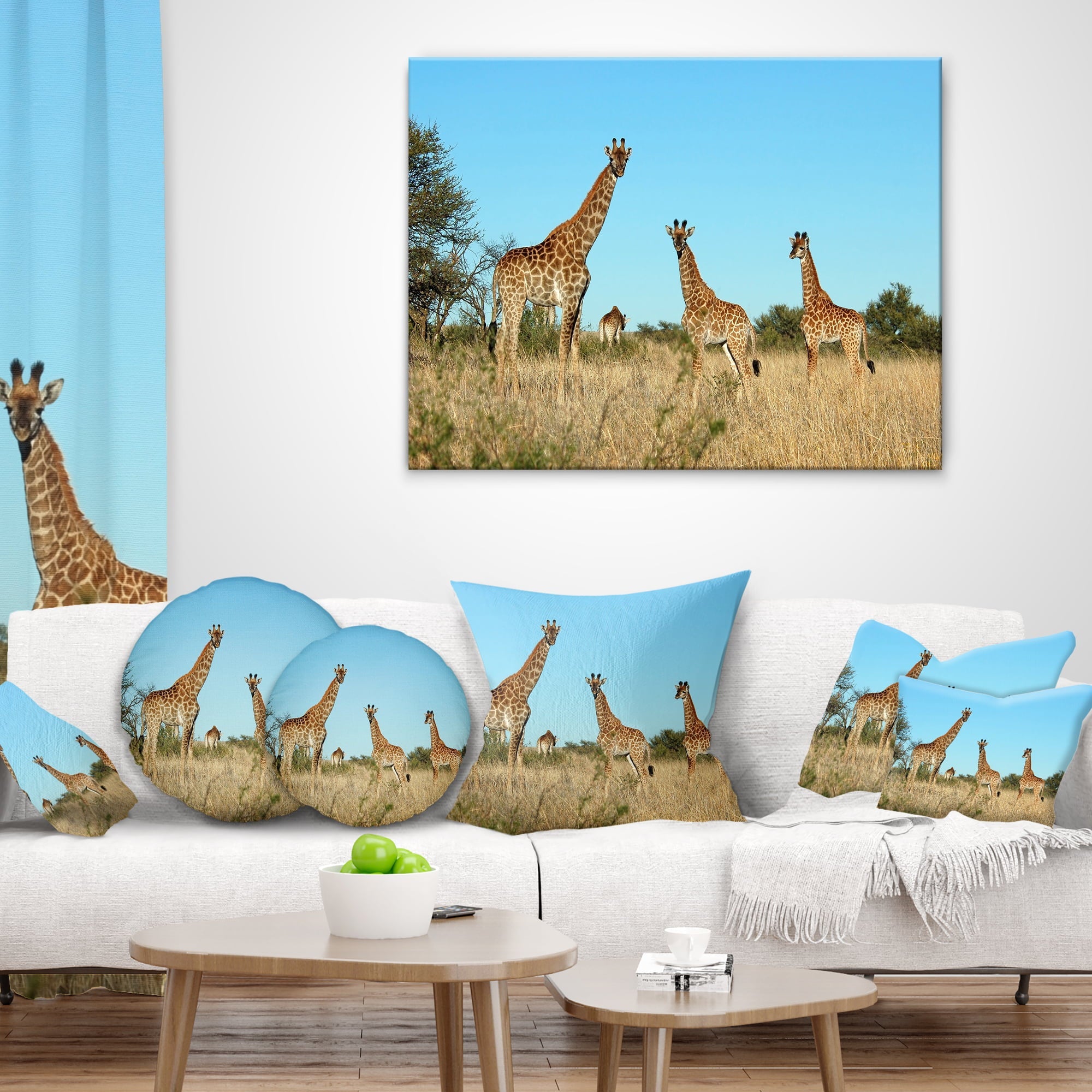 Designart Giraffe Family in Africa - African Throw Pillow - 12x20