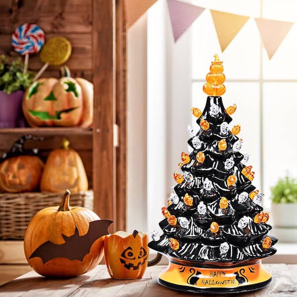 15 in. Black Battery Powered LED Hand-Painted Halloween Tree