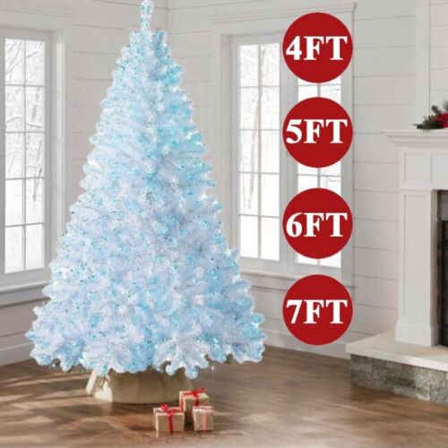 White Christmas Tree 4 5 6 7 Foot Bushy Xmas Tree Artificial Decor w/LED Lights