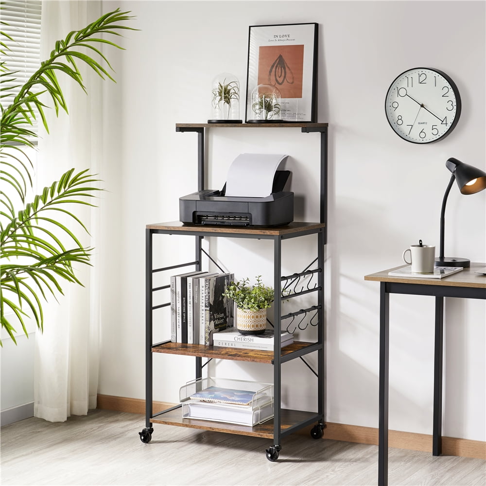 Easyfashion Kitchen Baker's Rack with Side Hooks, Rustic Brown