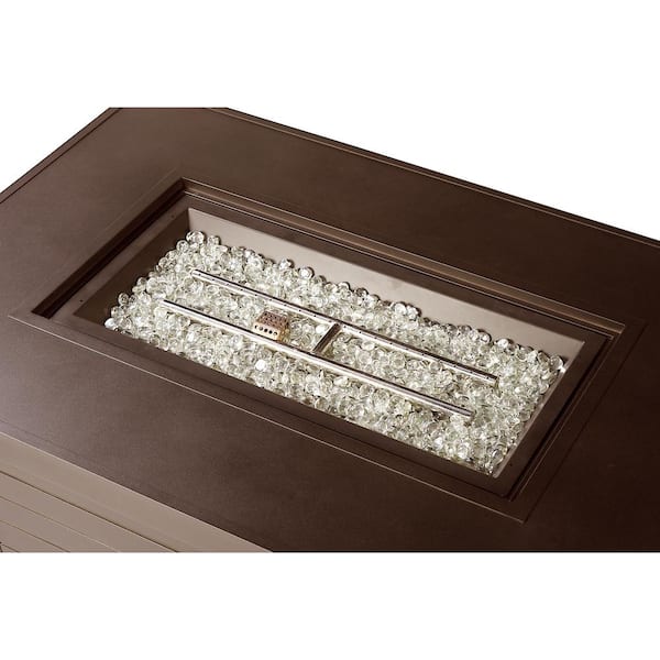 48 in. x 36 in. Brown Rectangular Aluminum Propane Fire Pit Table, Glass Beads, 2 Covers, Lid, 55,000 BTUs