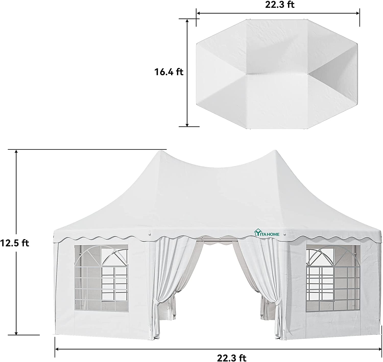 YITAHOME 22x16FT Party Tent Heavy Duty Wedding Canopy Event Shelter Upgraded Ripple Gazebo Large with Roof Removable Sidewalls Commercial