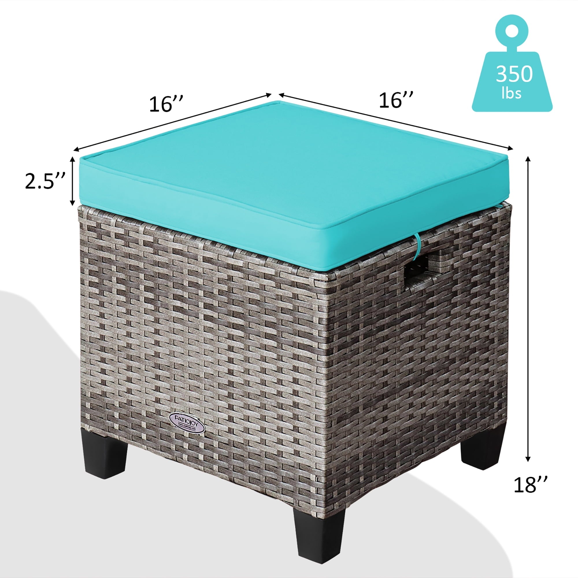 Costway 2PCS Patio Rattan Cushioned Ottoman Seat  Foot Rest TableTurquoise