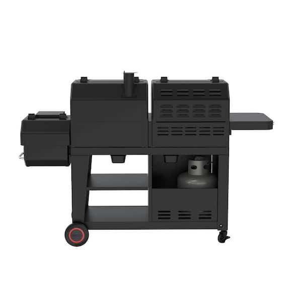 Oakford 1150 3-Burner Plus Offset Smoker Charcoal and Propane Combo Grill in Black