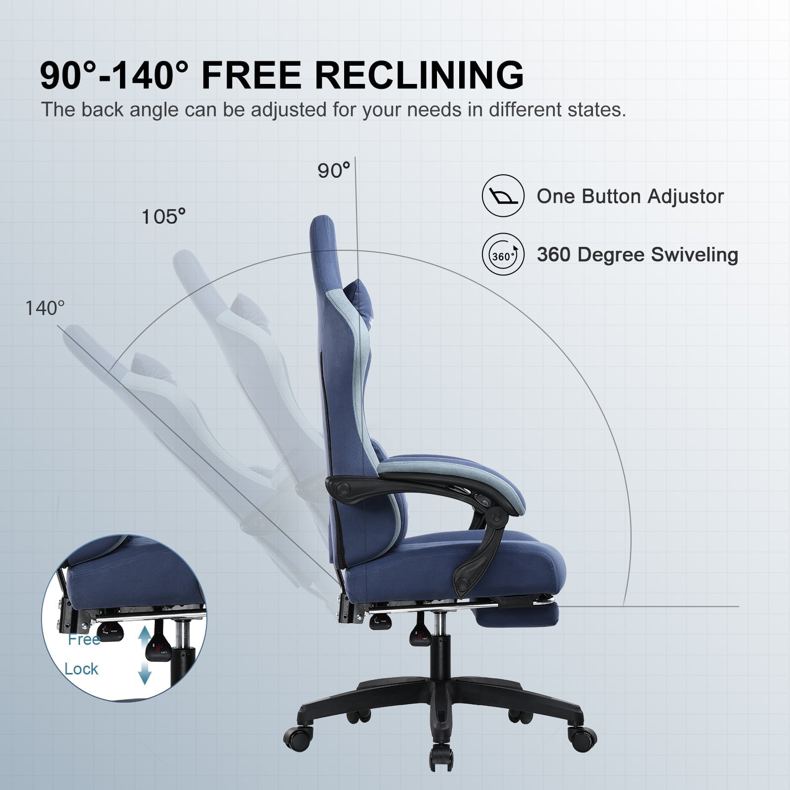 GTPLAYER Gaming Chair with Footrest&Pocket Spring Cushion&Linkage Armrests Ergonomic Office Chair, Lightblue