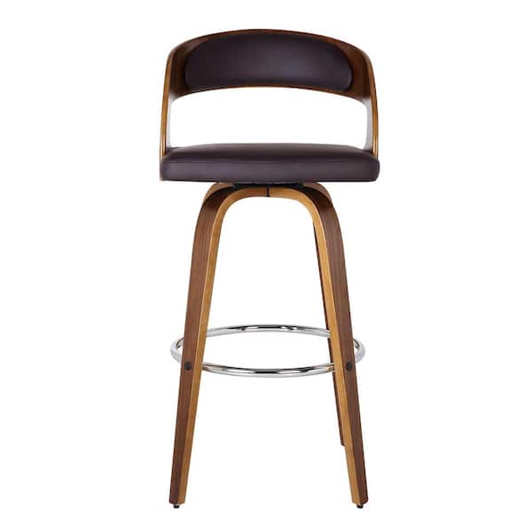 Shelly 30 in. Bar Stool in Walnut Wood with Brown PU