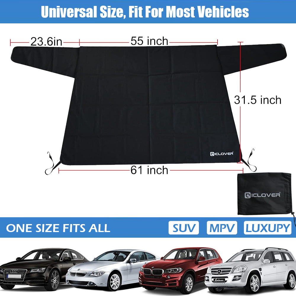 Rear Snow Cover & Car Windshield with Magnetic Edge Shade, iClover All Weather Back Window Frost Cover Protection from Snow, Ice & Sun Fits Most Cars, Suvs & Vans Winter Accessories - Rear Cover