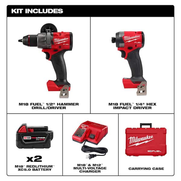 M18 FUEL 18-Volt Brushless Cordless Hammer Drill & Impact Driver Combo Kit (2-Tool) with SHOCKWAVE Bit Set (50-Piece)