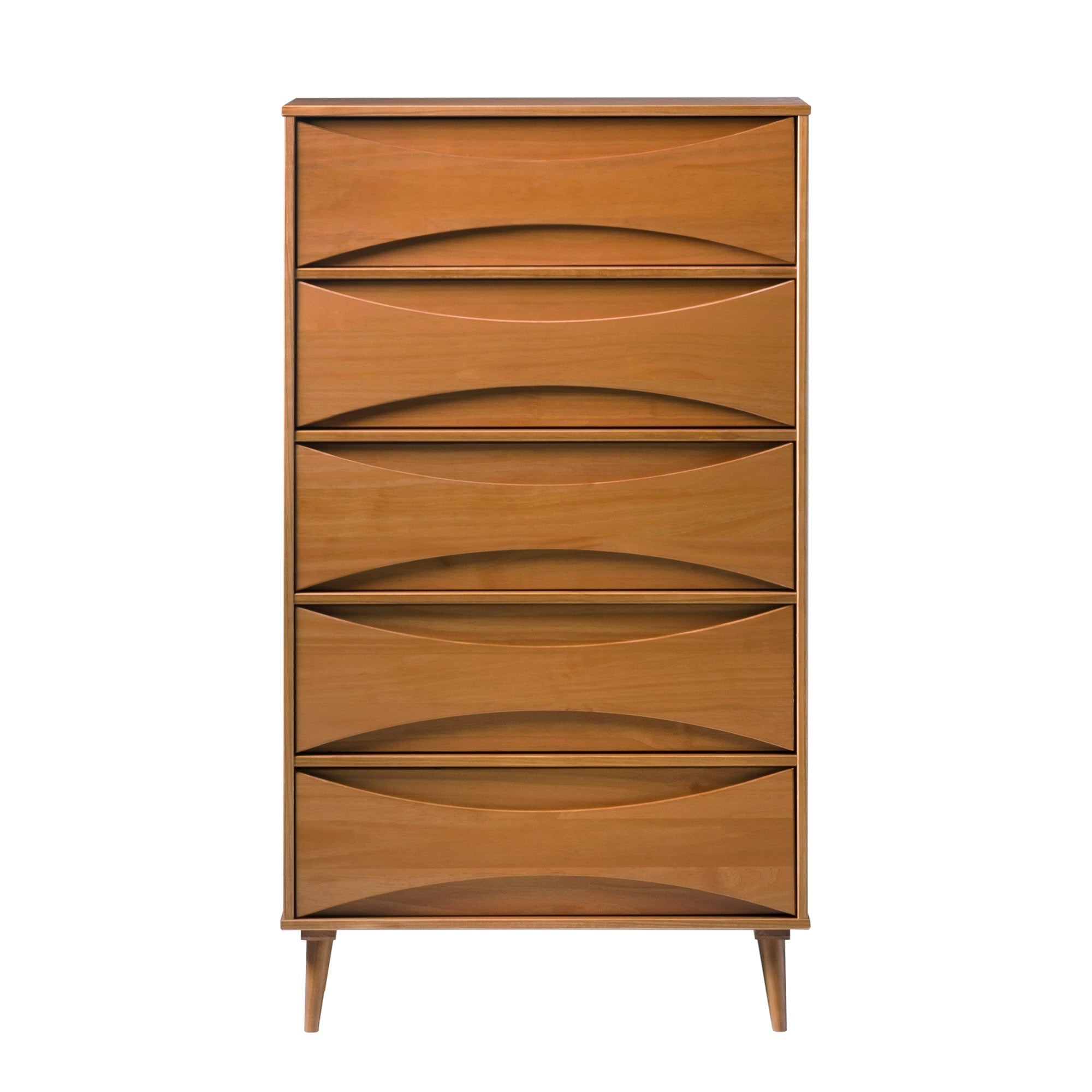 Walker Edison 30” Mid-Century Modern Curved Front 5-Drawer Dresser, Caramel