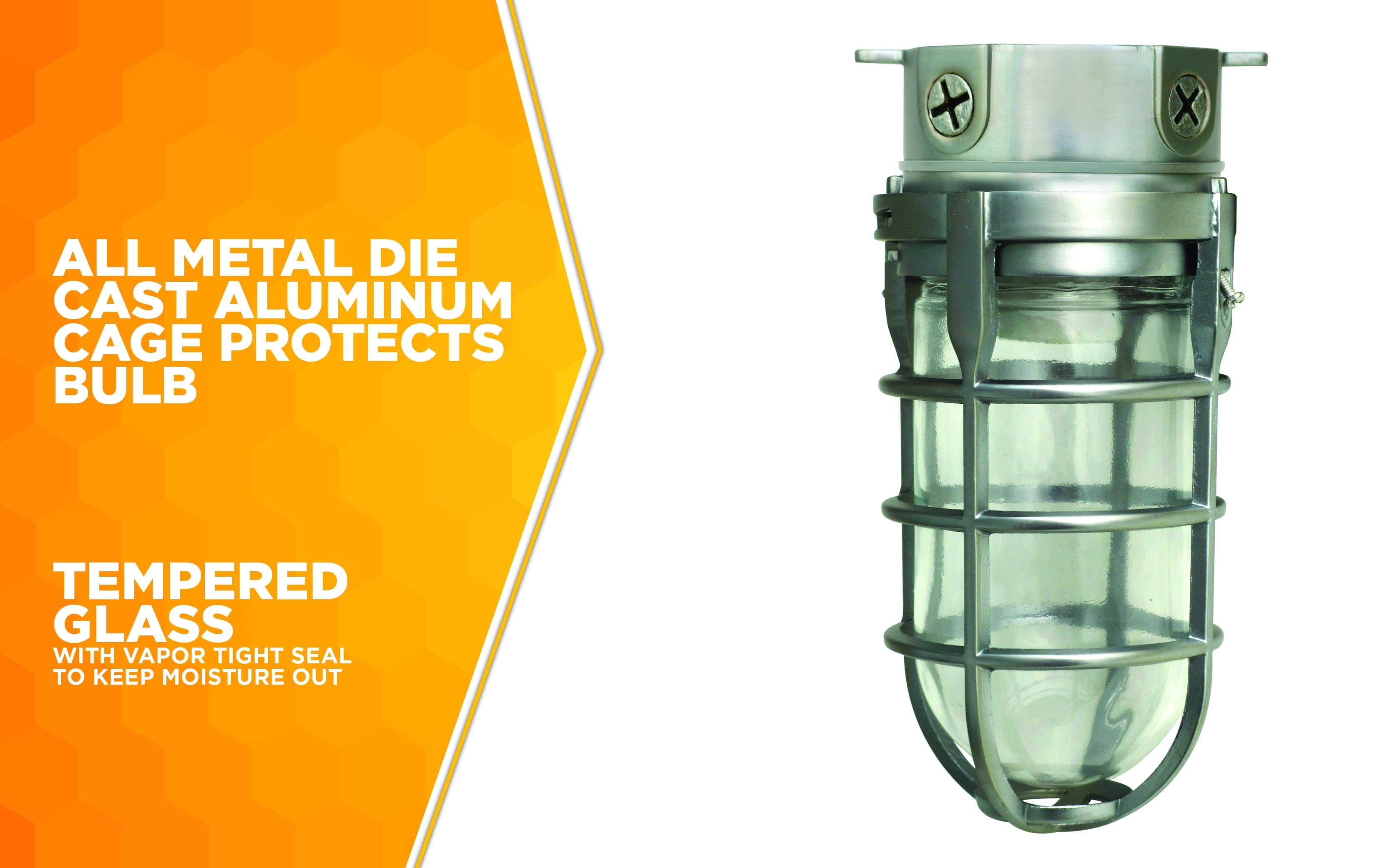 Designers Edge L1706 Silver 150W Ceiling Mount Industrial Light Fixture with Tempered Glass Lens and Cage, Vandal Resistant Security Light