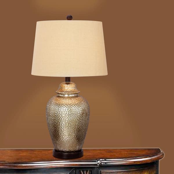 27.5 in. Antique Brown Mercury Glass and Oil-Rubbed Bronze Metal Table Lamp