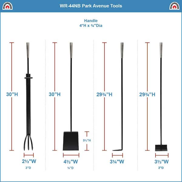 Modern Park Avenue 32.5 in. Tall 5-Piece Polished Nickel and Black Fireplace Tool Set
