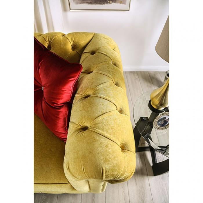 Glam Royal Yellow & Red Microfiber Sofa and Loveseat FOA Eliza