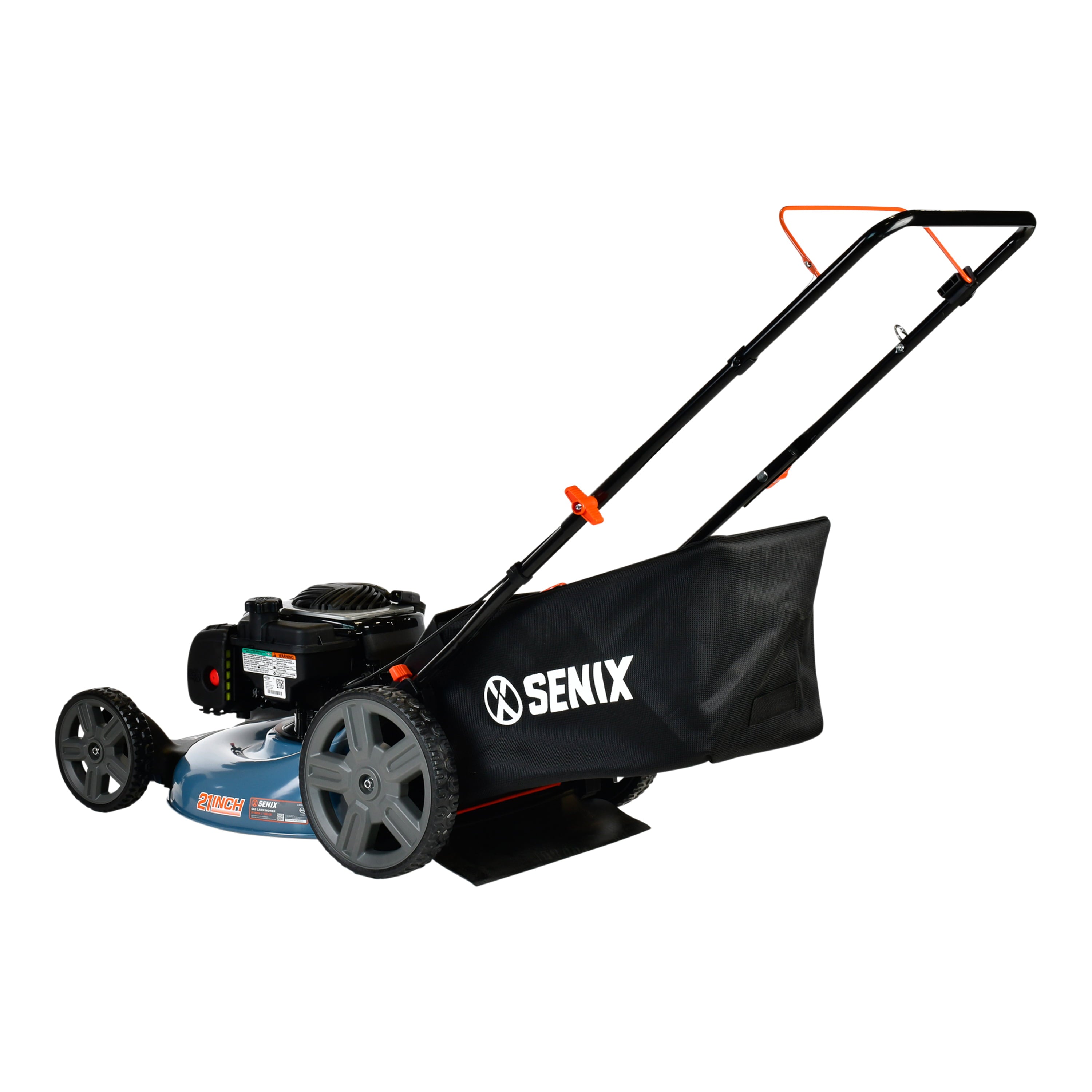 SENIX Gas Lawn Mower, 21-Inch, 140 cc 4-Cycle Briggs & Stratton Engine, 3-In-1 Push Lawnmower, 6-Position Height Adjustment with 11-Inch Rear Wheels, LSPG-M7, Blue