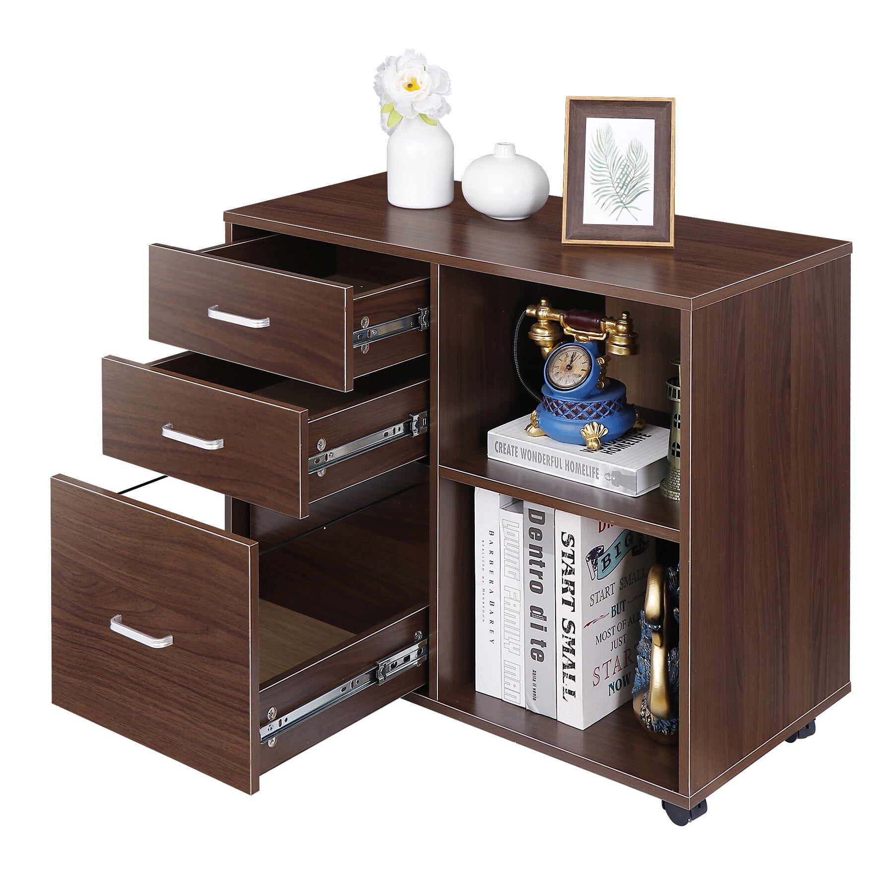 ZENSTYLE Wood File Cabinet with 3 Drawer Mobile Storage Shelves for Home Office