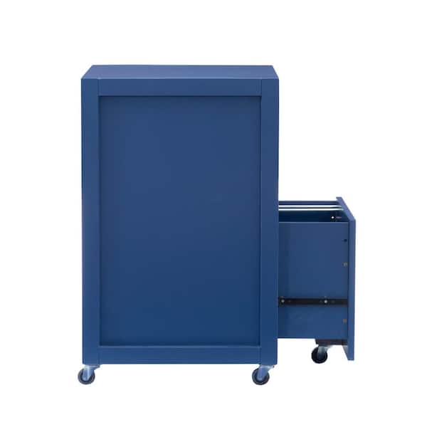 Sara Navy Blue File Cabinet with Metal Drawer Glides and Silver Handles