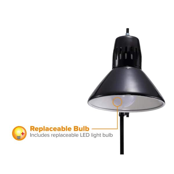 36 in. Black Metal Swing Arm LED Desk Lamp with Clamp