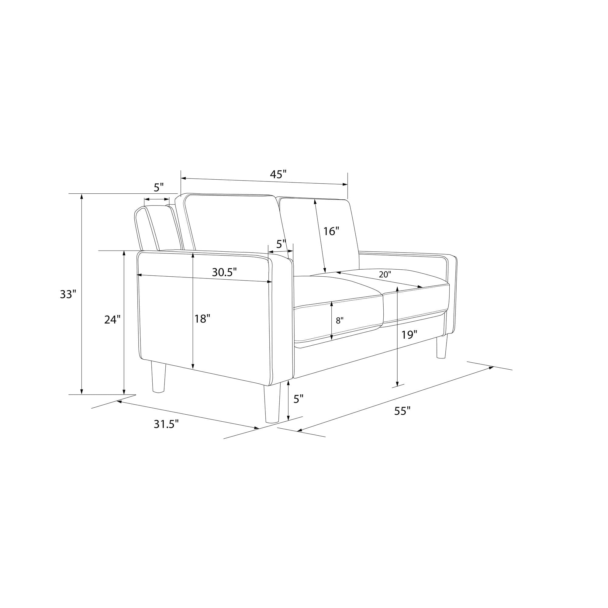 DHP Bryanna Loveseat 2 Seater Sofa , Gray Velvet