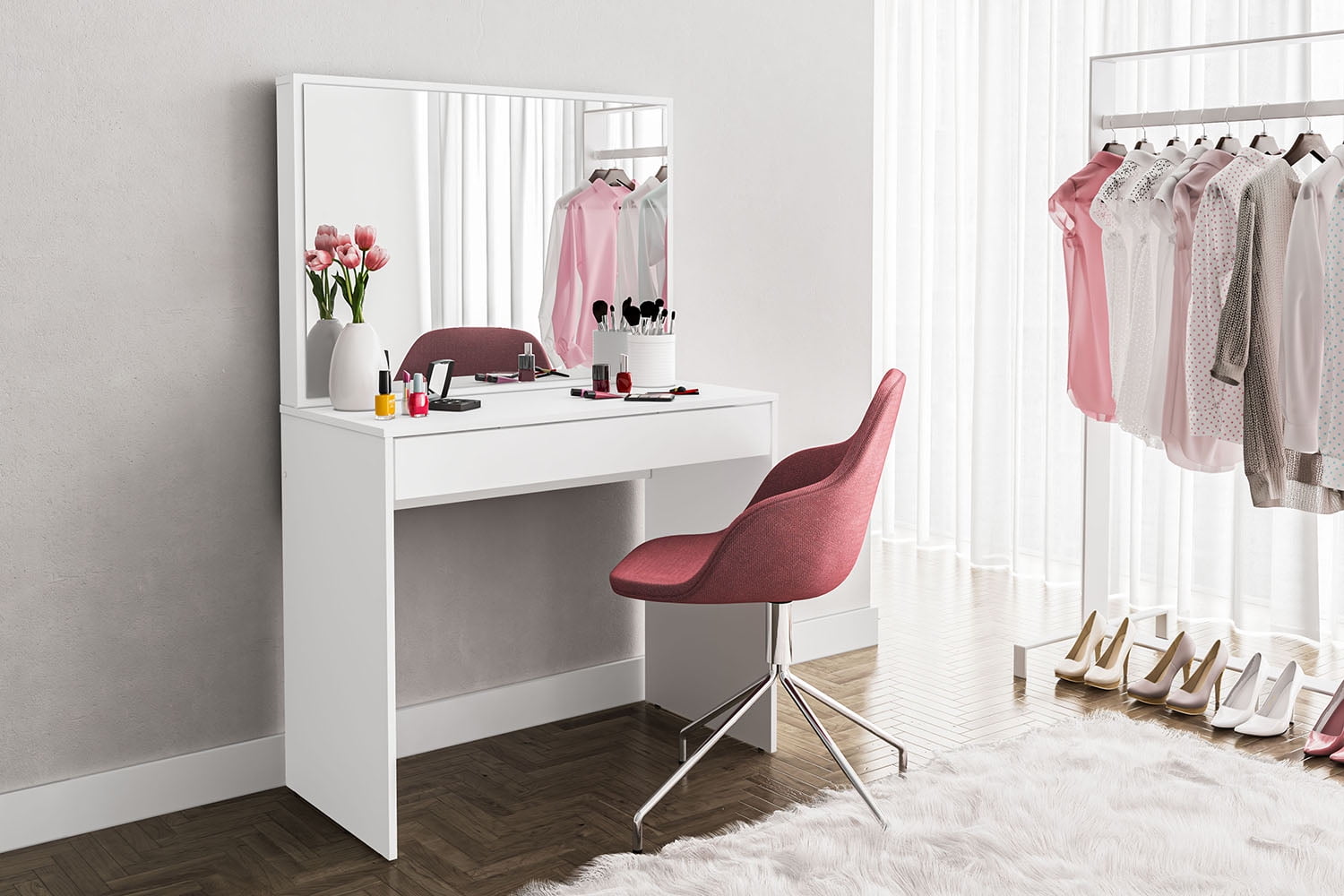 Polifurniture Virginia Modern Vanity Table, White Finish
